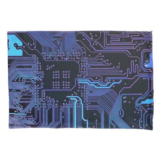 Cyber Blue PCB Circuit Board Trace Pattern Art Pillow Case (Front)