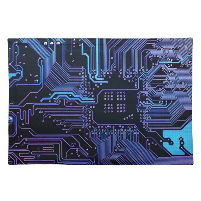 Cyber Blue PCB Circuit Board Trace Pattern Art Placemat (Front)