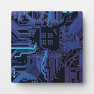 Cyber Blue PCB Circuit Board Trace Pattern Art Plaque