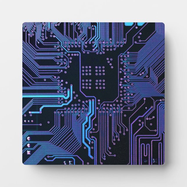 Cyber Blue PCB Circuit Board Trace Pattern Art Plaque (Front)