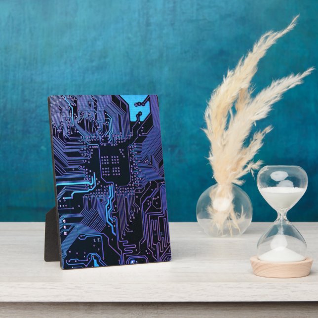 Cyber Blue PCB Circuit Board Trace Pattern Art Plaque (Side)