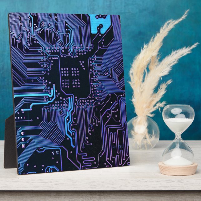 Cyber Blue PCB Circuit Board Trace Pattern Art Plaque (Side)