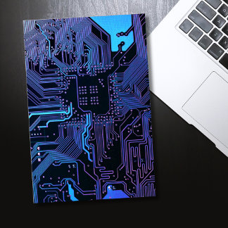 Cyber Blue PCB Circuit Board Trace Pattern Art Poster