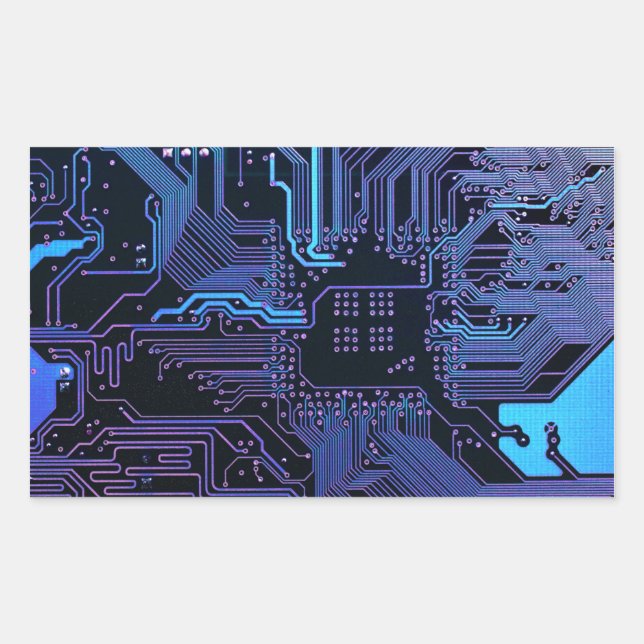Cyber Blue PCB Circuit Board Trace Pattern Art Rectangular Sticker (Front)