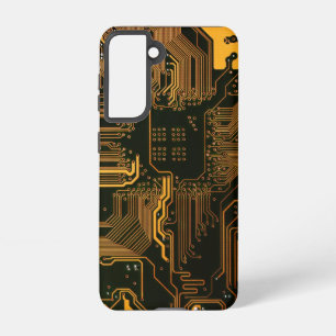 Cyber Blue PCB Circuit Board Trace Pattern Art Samsung Galaxy S21 Case