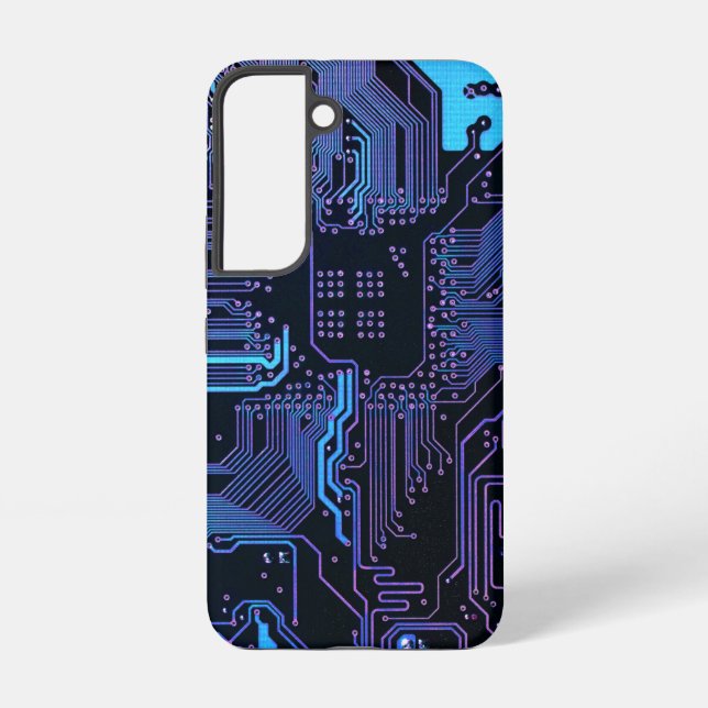 Cyber Blue PCB Circuit Board Trace Pattern Art Samsung Galaxy Case (Back)