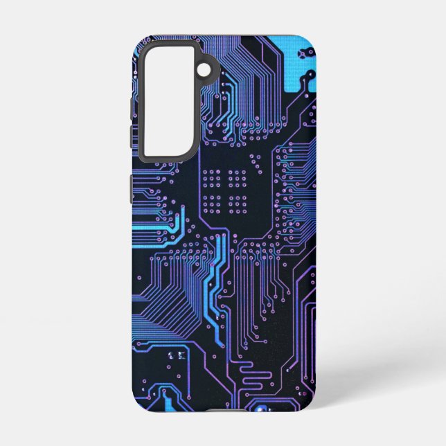 Cyber Blue PCB Circuit Board Trace Pattern Art Samsung Galaxy Case (Back)