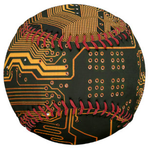 Cyber Blue PCB Circuit Board Trace Pattern Art Softball