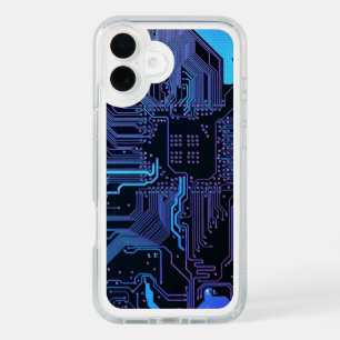 Cyber Blue PCB Circuit Board Trace Pattern Art iPhone 16 Plus Case
