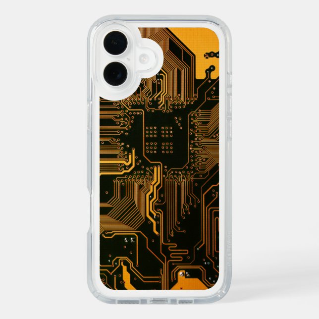 Cyber Blue PCB Circuit Board Trace Pattern Art Speck iPhone Case (Front)