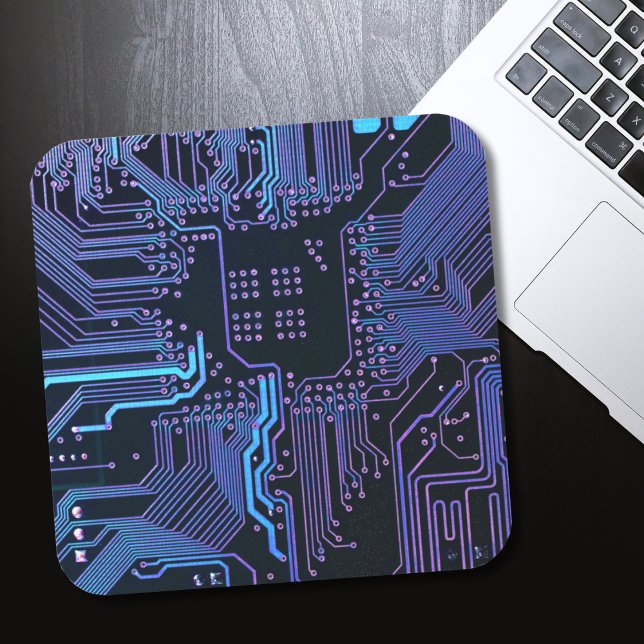 Cyber Blue PCB Circuit Board Trace Pattern Art Square Sticker (Creator Uploaded)