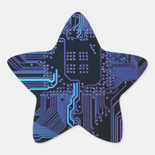 Cyber Blue PCB Circuit Board Trace Pattern Art Star Sticker