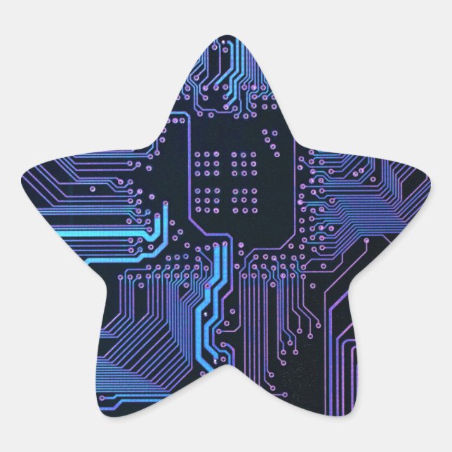 Cyber Blue PCB Circuit Board Trace Pattern Art Star Sticker (Front)