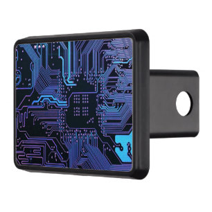 Cyber Blue PCB Circuit Board Trace Pattern Art Tow Hitch Cover