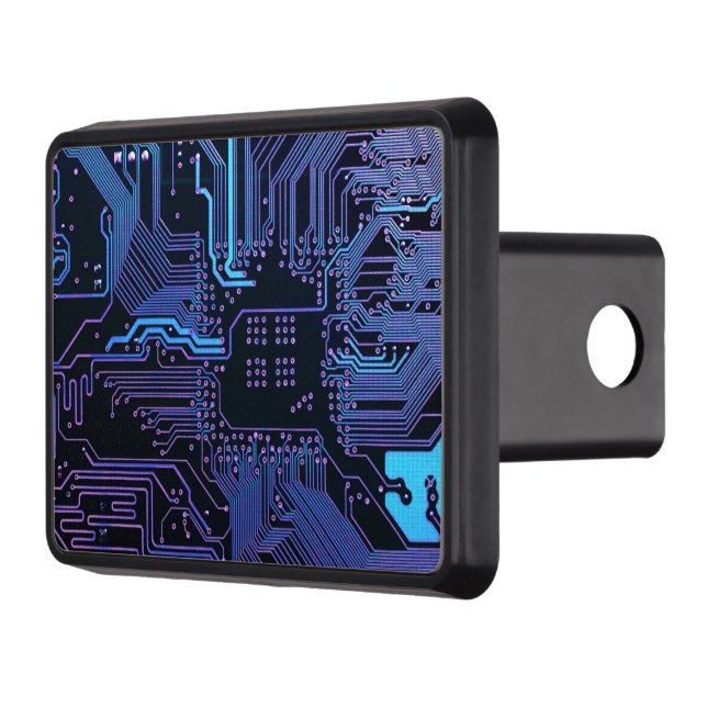 Cyber Blue PCB Circuit Board Trace Pattern Art Tow Hitch Cover (Left)