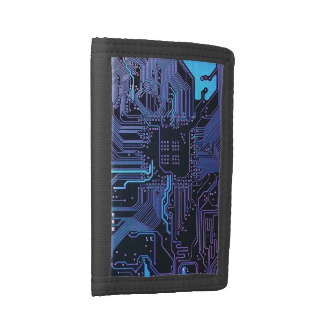 Cyber Blue PCB Circuit Board Trace Pattern Art Trifold Wallet (Side)