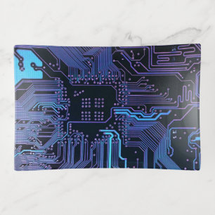 Cyber Blue PCB Circuit Board Trace Pattern Art Trinket Tray