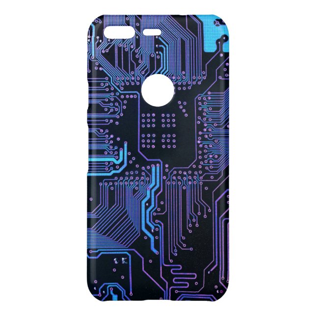 Cyber Blue PCB Circuit Board Trace Pattern Art Uncommon Google Pixel Case (Back)