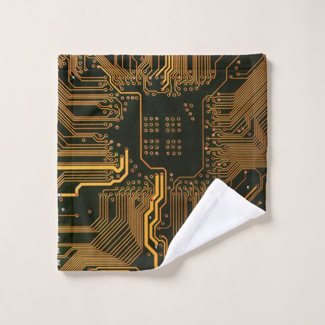 Cyber Blue PCB Circuit Board Trace Pattern Art Wash Cloth (Wash Cloth)