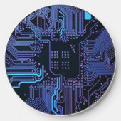 Cyber Blue PCB Circuit Board Trace Pattern Art Wireless Charger (Front)