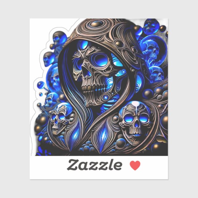Cyber Blue Phantom Skull - Neon Glow Edition Sticker (Sheet)