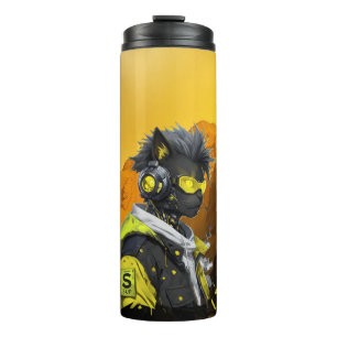 Cyber Cat   Futuristic Neon Hacker Cat Cyberpunk  Thermal Tumbler