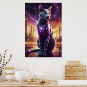 Cyber Cat Poster – Futuristic Sci-Fi Feline Wall