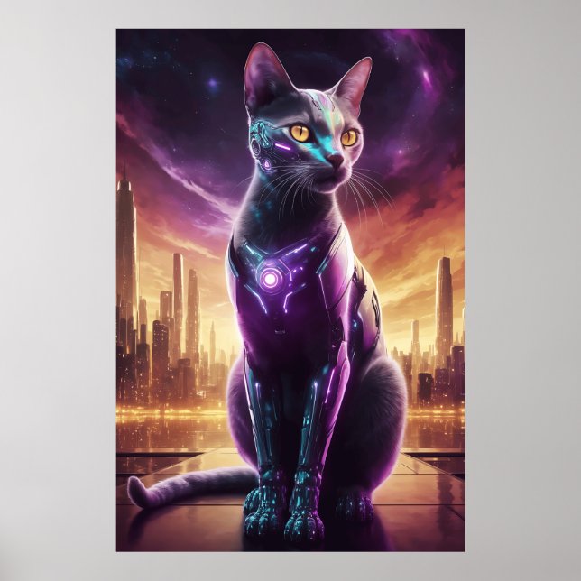 Cyber Cat Poster – Futuristic Sci-Fi Feline Wall  (Front)