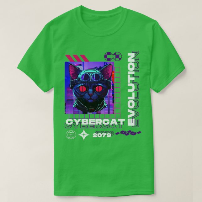 Cyber Cat Retro T-Shirt (Design Front)