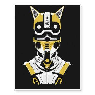 Cyber Cat Samurai T-Shirt Temporary Tattoos