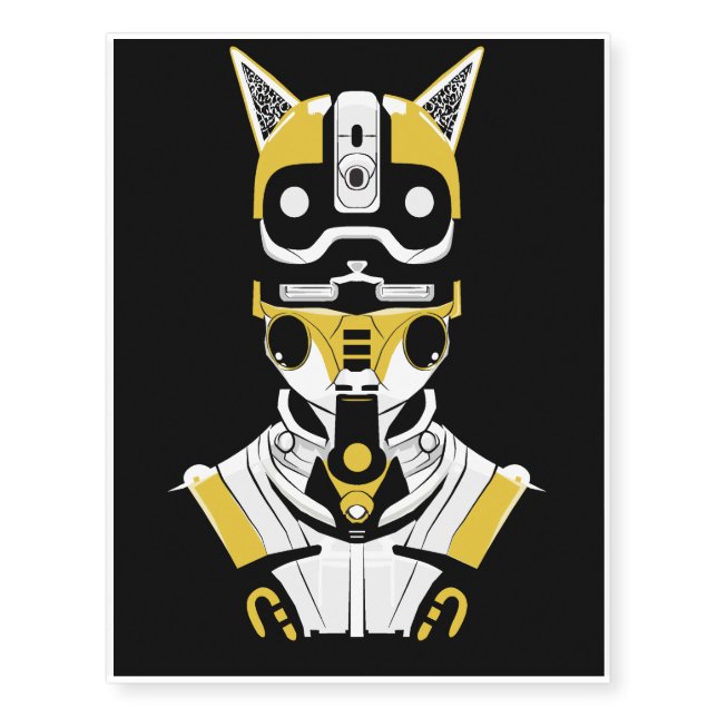 Cyber Cat Samurai T-Shirt Temporary Tattoos (Front)