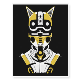 Cyber Cat Samurai T-Shirt Temporary Tattoos