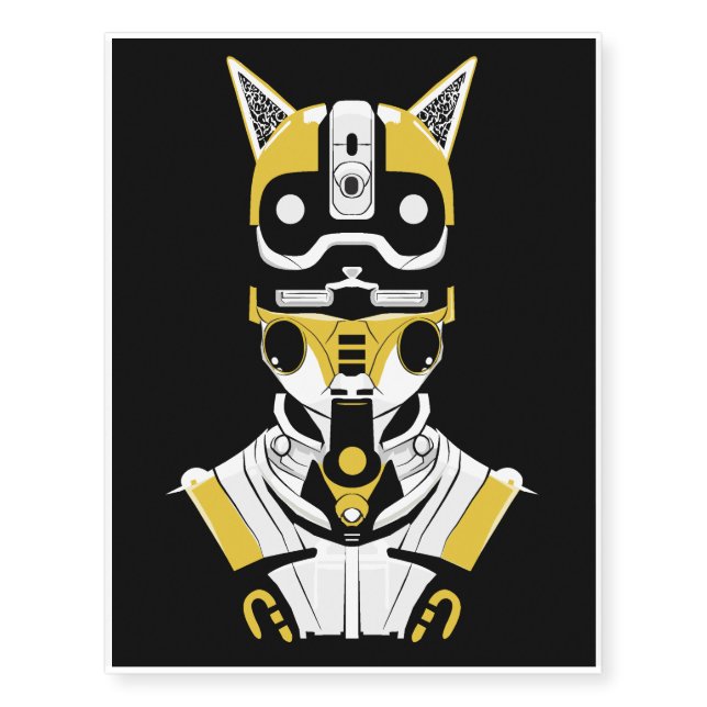 Cyber Cat Samurai T-Shirt Temporary Tattoos (Front)