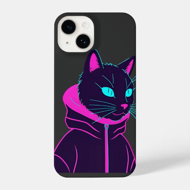 Cyber Cat Vibes – Neon Glitch Aesthetic Design iPhone Case (Back)