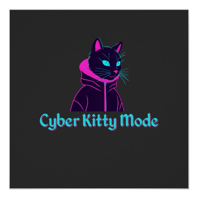 Cyber Cat Vibes – Neon Glitch Aesthetic Design Poster (Front)