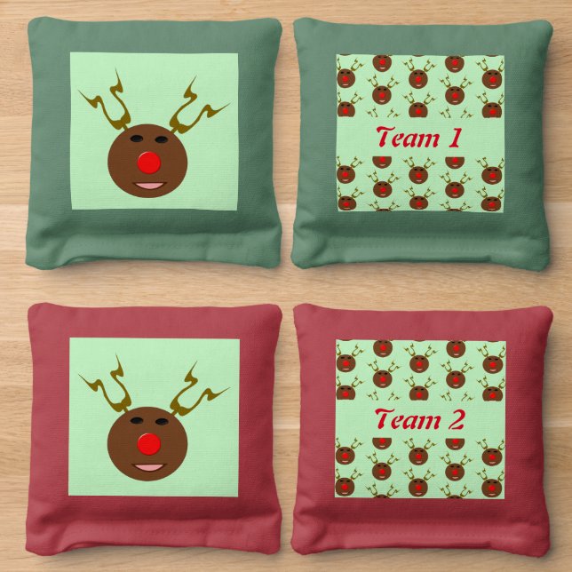 Cyber Christmas Reindeer Custom Cornhole Bags (Wood)