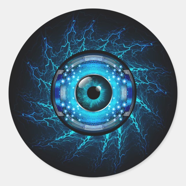 Cyber Circuit Eye Classic Round Sticker (Front)
