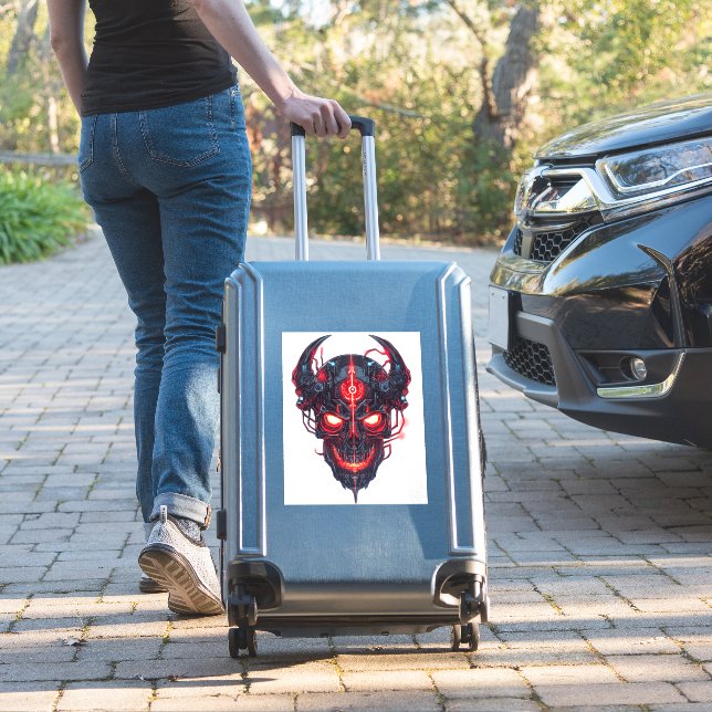 Cyber Demon Skull Lord Sticker (Suitcase Insitu)