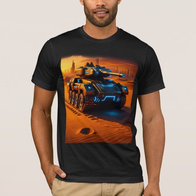 Cyber Desert Tank Tee – Futuristic Armor in Sunset (Front)