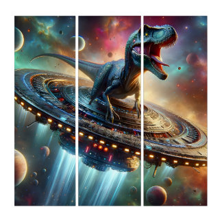 Cyber Dinosaur in Space– Futuristic Beast Sticker Triptych