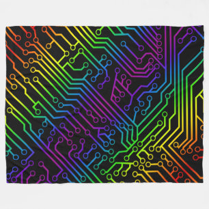 Cyber Electric Rainbow Circuit Board Pattern Fleece Blanket