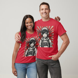 Cyber Emo Girl with Headphones in Bold Pop Art T-Shirt