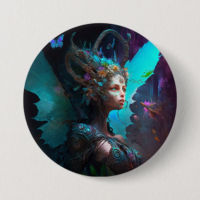 Cyber Fairy Fantasy Art Button (Front)