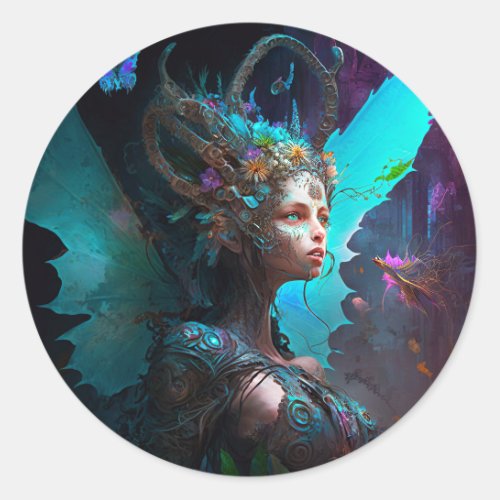 Cyber Fairy Fantasy Art Classic Round Sticker