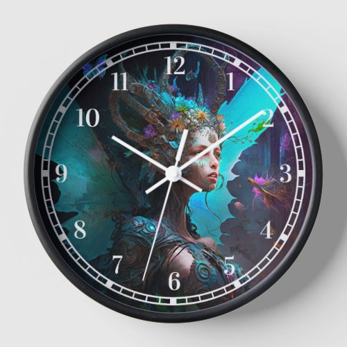 Cyber Fairy Fantasy Art Clock
