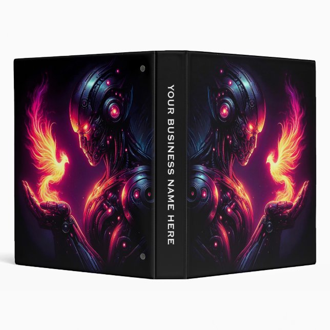 Cyber Futuristic Robot Phoenix Fire Spirit 3 Ring Binder (Background)