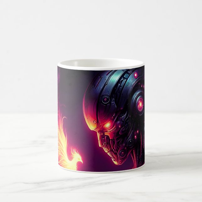 Cyber Futuristic Robot Phoenix Fire Spirit Coffee Mug (Center)