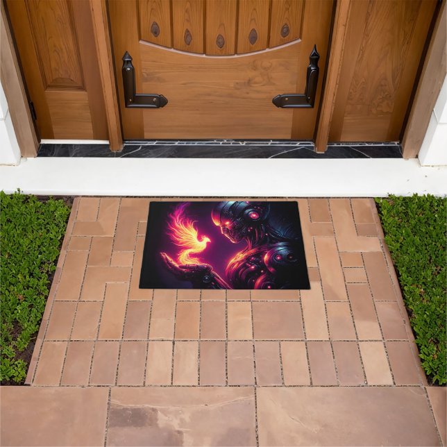 Cyber Futuristic Robot Phoenix Fire Spirit Doormat (Outdoor)