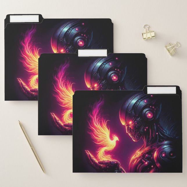 Cyber Futuristic Robot Phoenix Fire Spirit File Folder (Set)