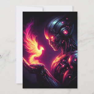Cyber Futuristic Robot Phoenix Fire Spirit Holiday Card